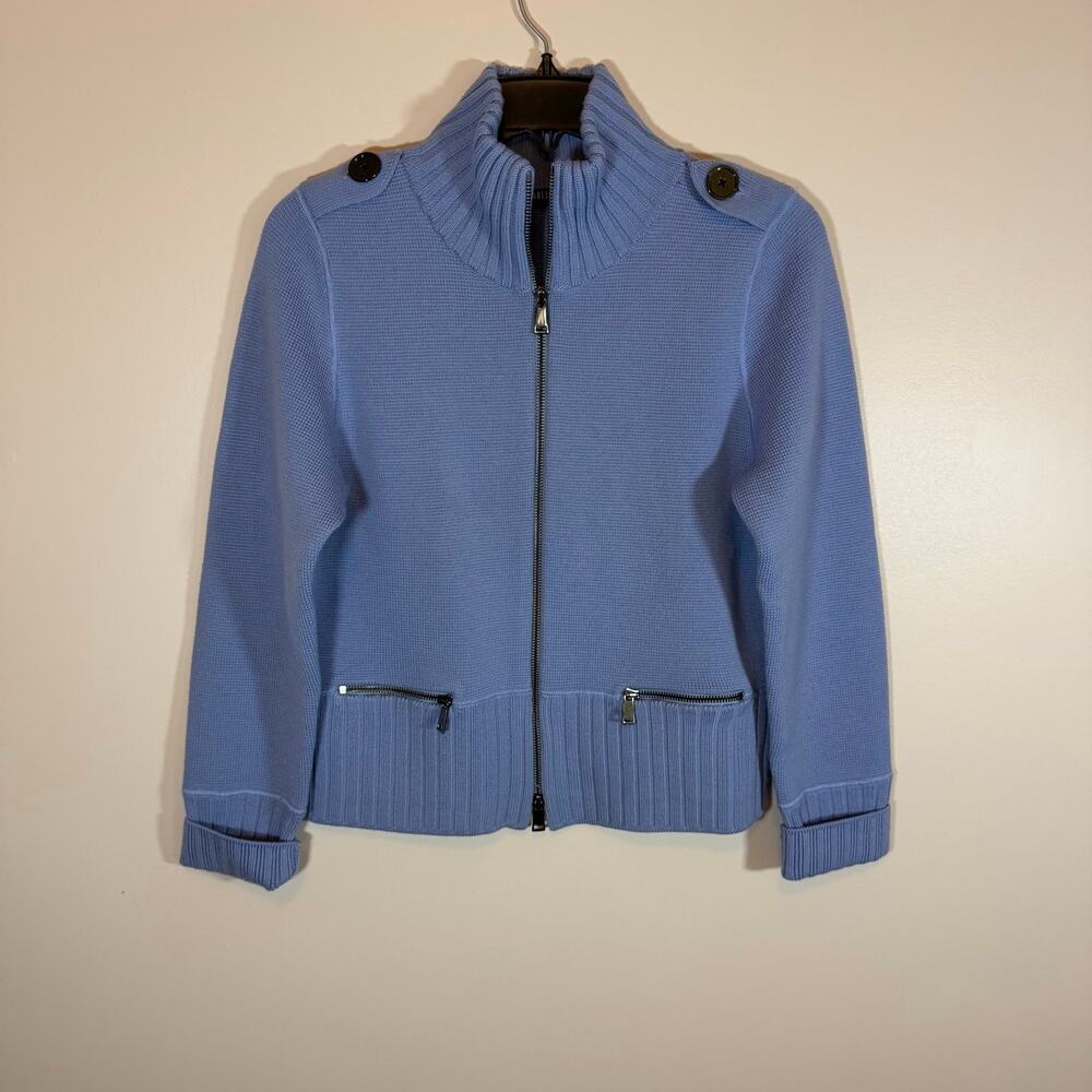 Carlisle Light Blue Merino Wool Full Zip Knit Cardigan Womens M Granny Eclectic